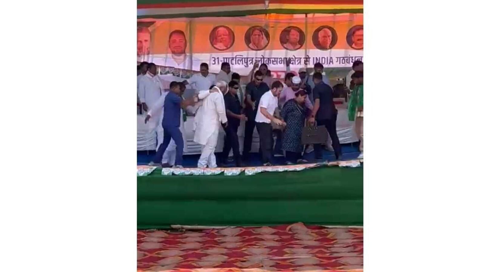 Stage breaks at Rahul Gandhi’s rally in Bihar’s Paliganj, Congress MP, Misa Bharti hold hands in support