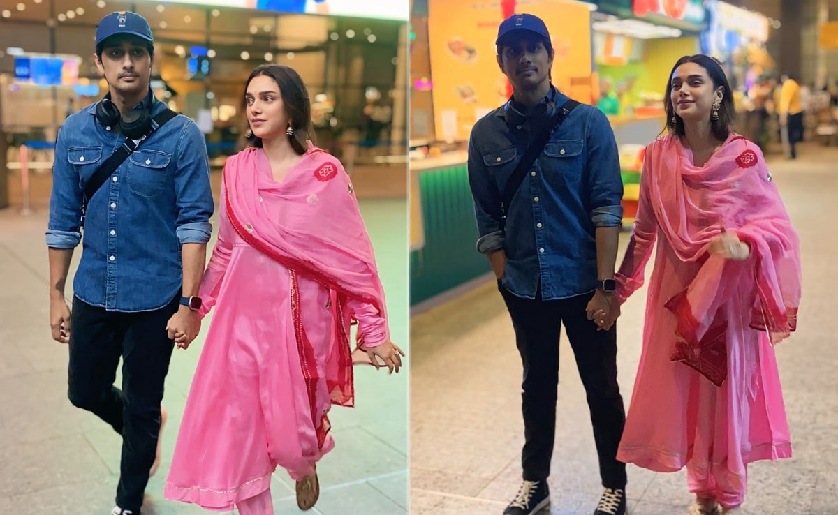 Newlyweds Aditi Rao Hydari And Siddharth Pose Holding Hands At Airport